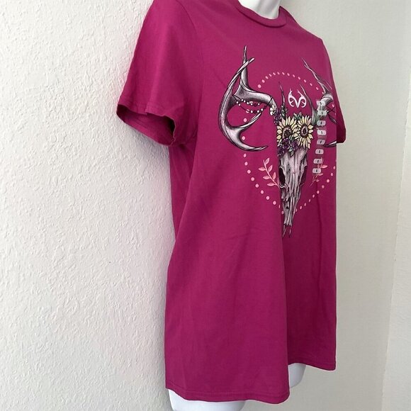 BOHO DEER SKULL FLORAL ANTLERS TEE SHIRT - Picture 5 of 8